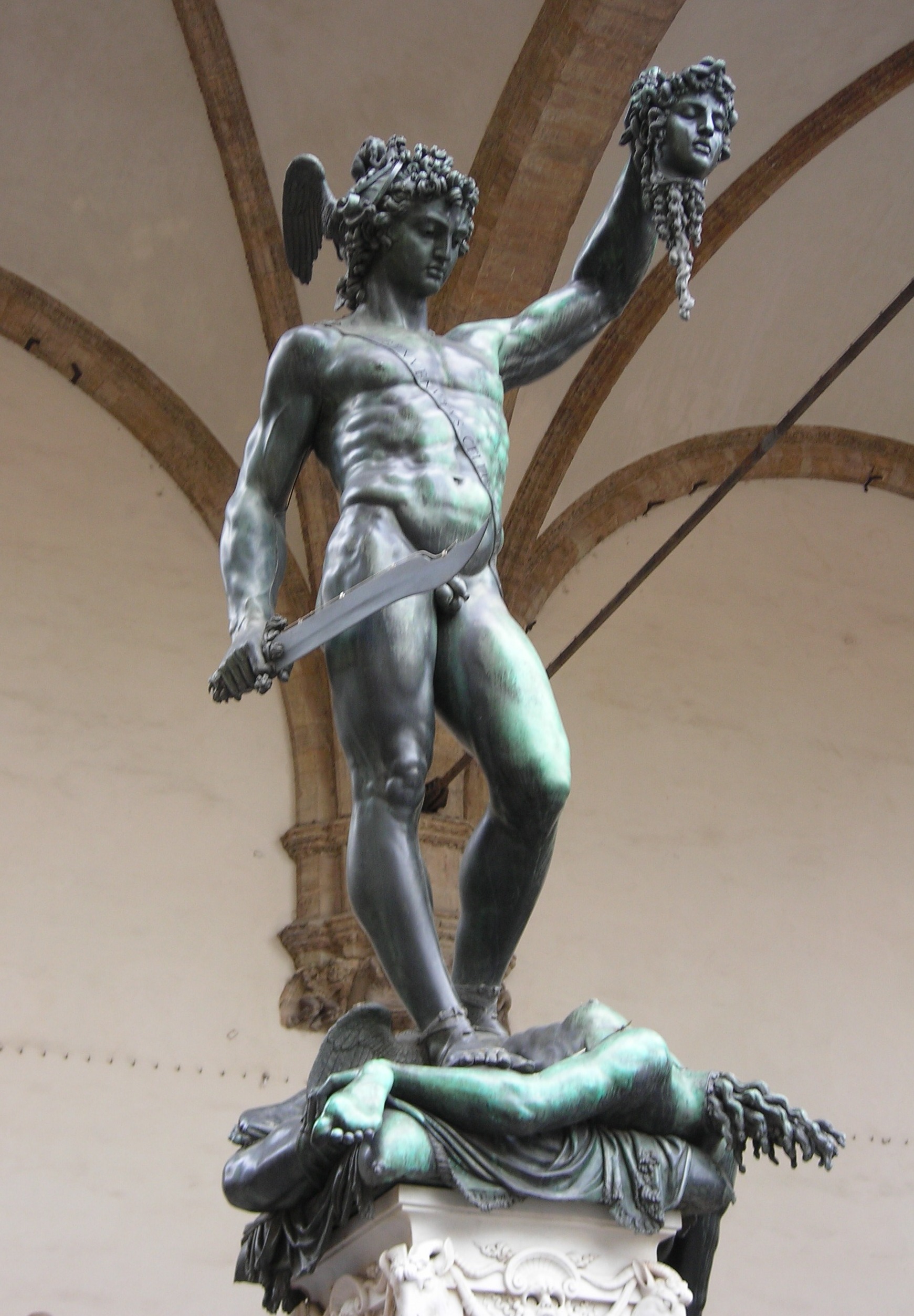 Benvenuto Cellini's bronze Perseus with the Head of Medusa, 1554, public domain, the mythological Victor figure who rescues and holds up a solution not his own